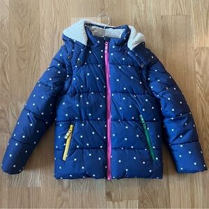 Girls Boden size 9-10y navy stars jacket with hood